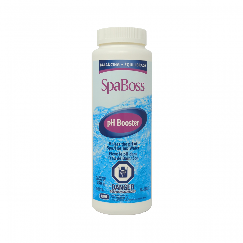 SpaBoss pH Booster for hot tub maintenance, raises pH levels for optimal water balance and comfort.