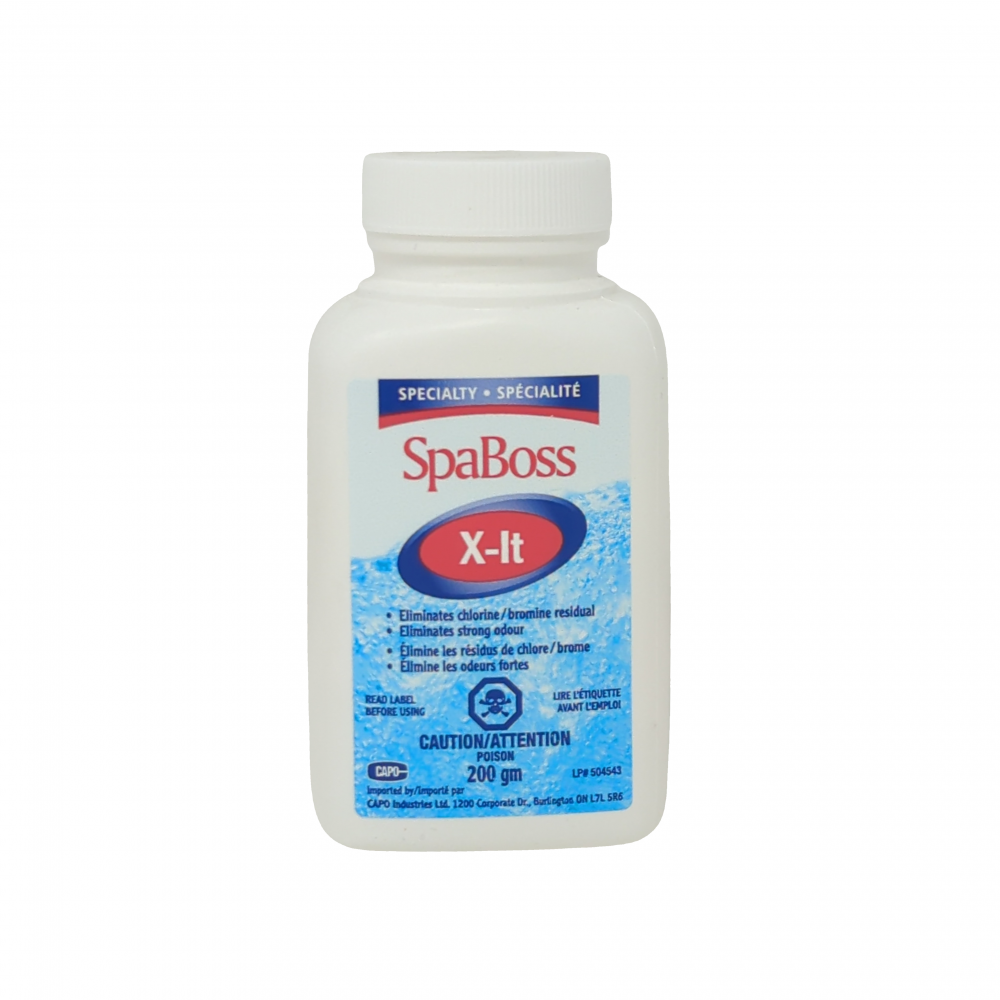 SpaBoss X-It sanitizer removal product for spas, 200 gm, eliminates chlorine and bromine residuals.