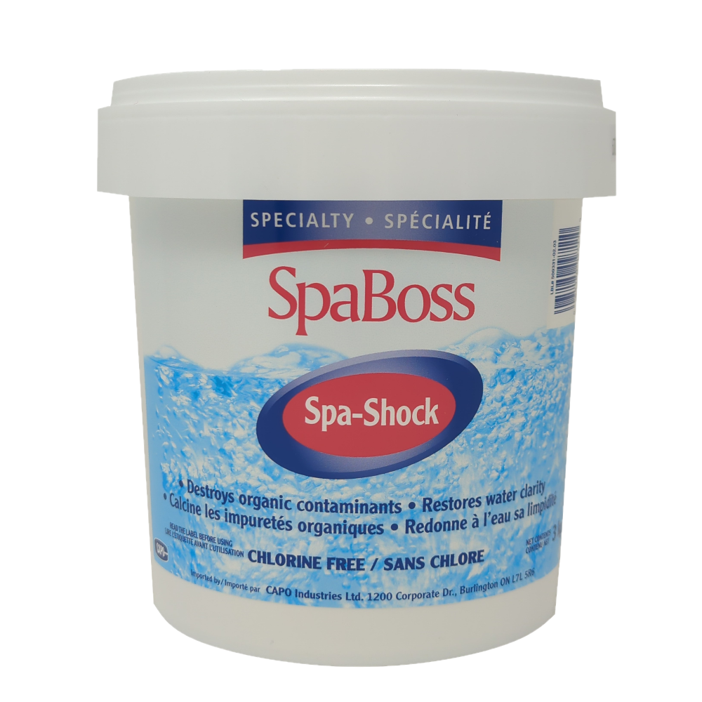 SpaBoss Spa Shock container; destroys organic contaminants and restores water clarity in spas.