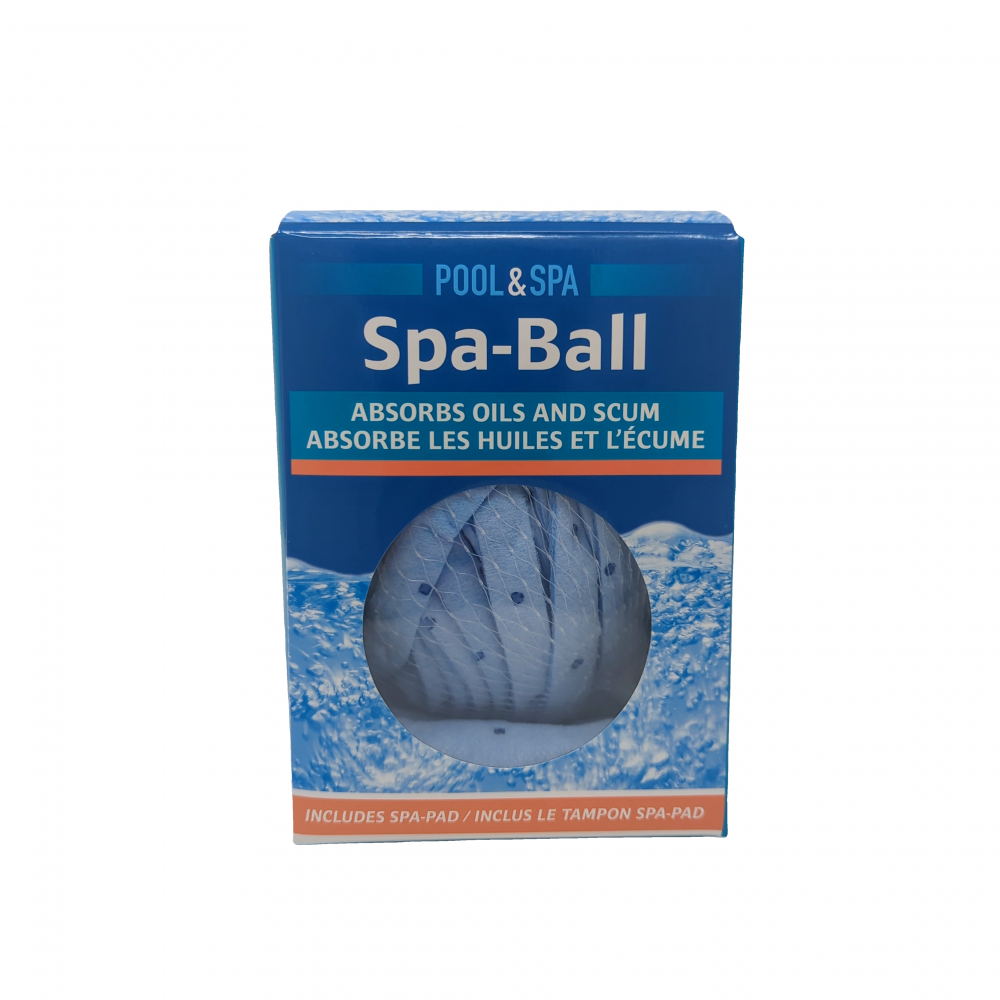 Spa Ball packaging designed to absorb oils and scum for crystal clear hot tub water.