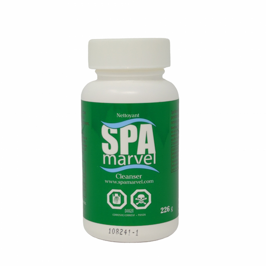 Spa Marvel Cleanser bottle for maintaining spa water quality and removing contaminants.