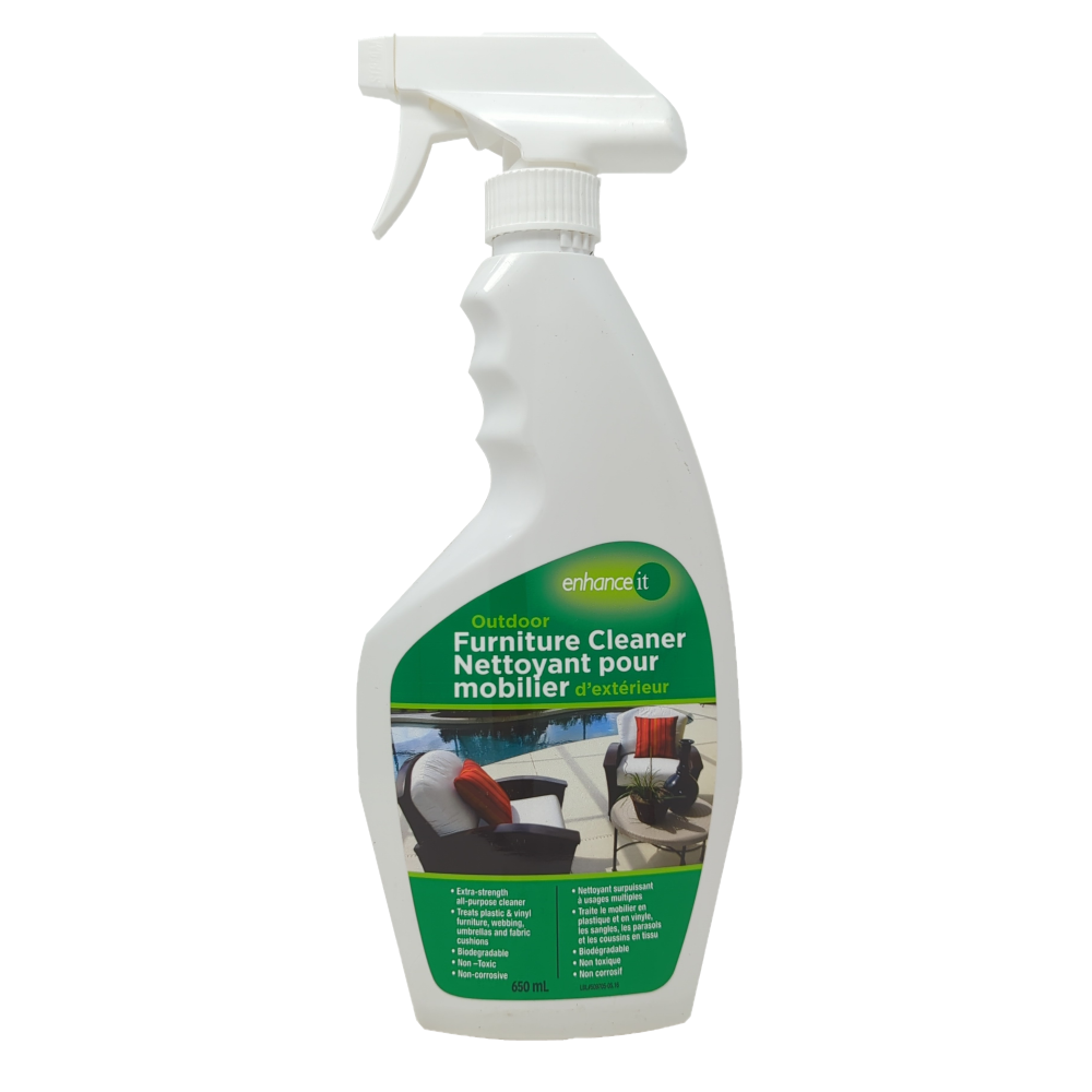 EnhanceIt Outdoor Fabric Cleaner spray bottle for fabric covers and outdoor furniture maintenance.