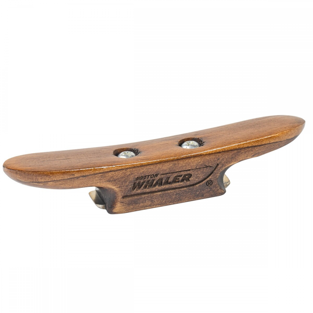 Boston Whaler Boat Cleat Bottle Opener with embossed logo, wooden design, perfect for boating enthusiasts.