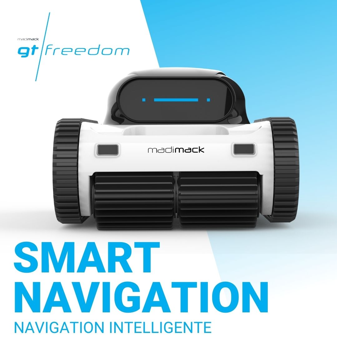 Madimack GT Freedom i80 robotic pool cleaner showcasing smart navigation technology for efficient cleaning.