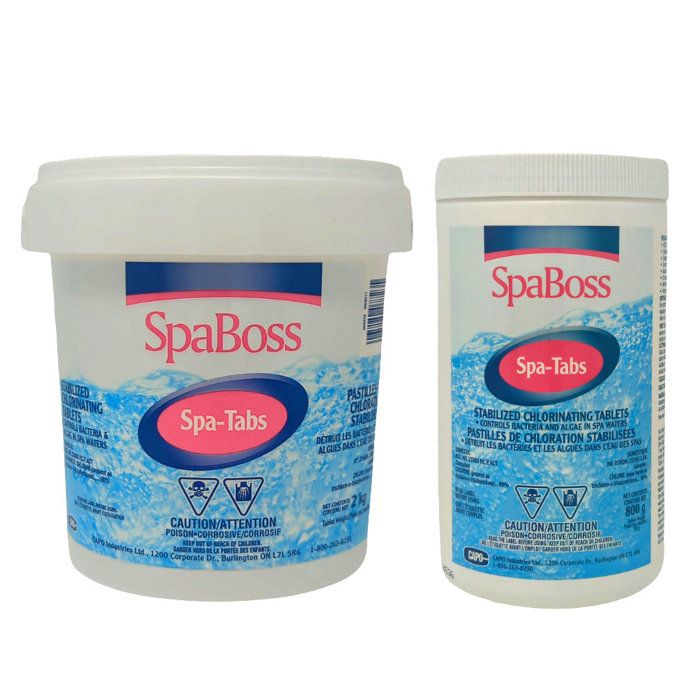 SpaBoss Spa Tabs containers for effective spa and hot tub water sanitation and clarity.