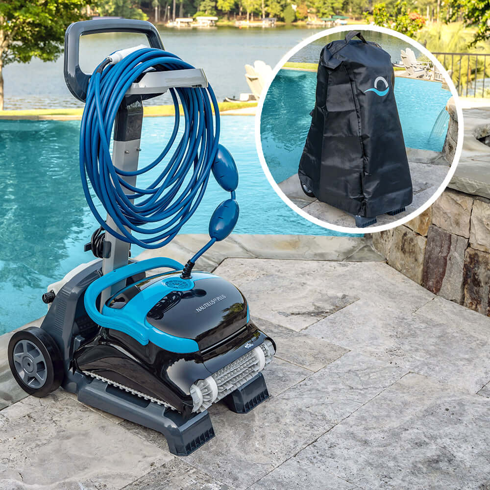 Nautilus CC Plus and carrying caddy sitting by pool